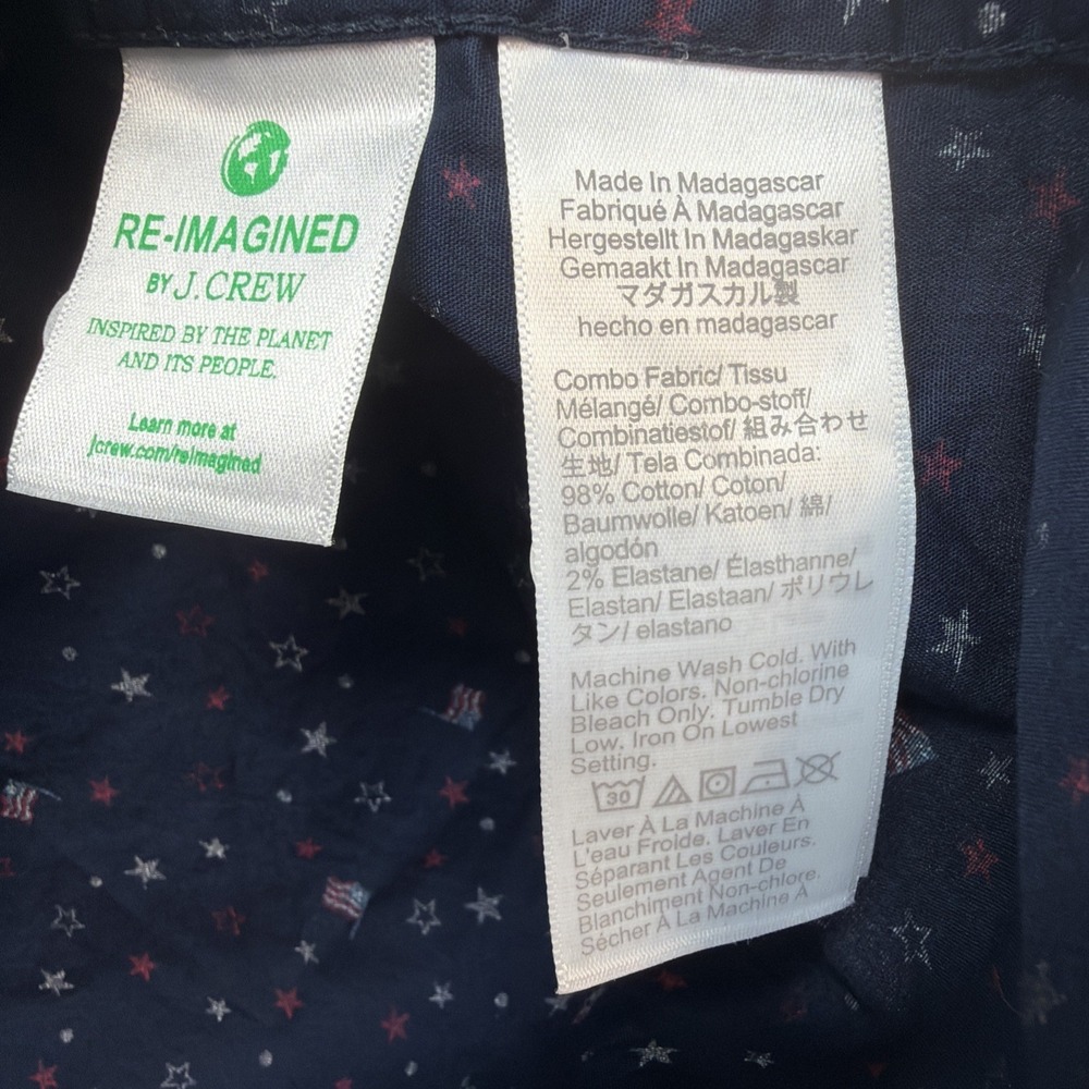 J Crew Slim Short Sleeve Button Down Shirt Flag Print Blue Large - Picture 7 of 10